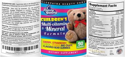 Photo of the Cleopatra Beauty Care Children's Multi-Vitamin & Mineral Formula label