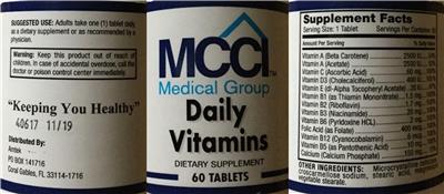 Photo of the MCCI Medical Group Daily Vitamins label