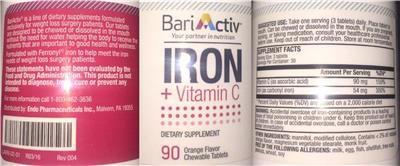 Photo of the BariActiv Iron + Vitamin C Orange Flavor label