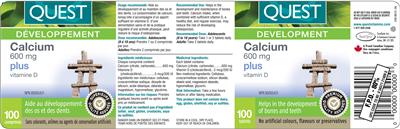 Photo of the Quest Calcium 600 mg Plus Vitamin D label