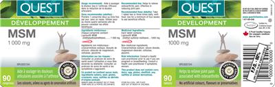 Photo of the Quest MSM 1000 mg label