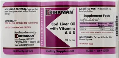 Photo of the Kirkman Cod Liver Oil With Vitamins A & D label