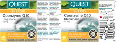 Photo of the Quest Coenzyme Q10 Ubiquinone 50 mg label