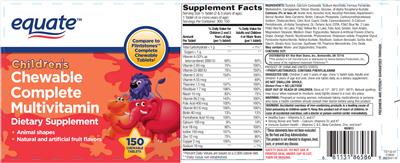 Photo of the Equate Children's Chewable Complete Multivitamin label