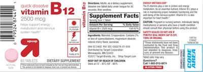Photo of the up&up Vitamin B12 2500 mcg Cherry Flavor label