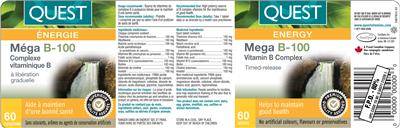Photo of the Quest Mega B-100 Vitamin B Complex Timed-Release label