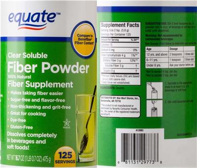 Photo of the Equate Fiber Powder label