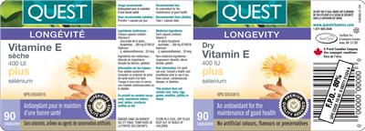 Photo of the Quest Dry Vitamin E 400 IU Plus Selenium label