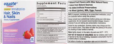 Photo of the Equate Hair, Skin & Nails Natural Strawberry Flavor label
