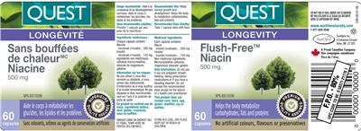 Photo of the Quest Flush-Free Niacin 500 mg label
