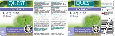 Photo of the Quest L-Arginine 500 mg label