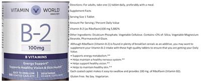 Photo of the Vitamin World B-2 100 mg label