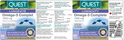 Photo of the Quest Omega-3 Complete 1000 mg Triple Fish Oil label