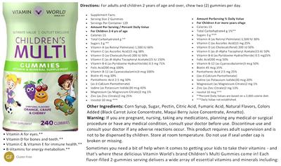Photo of the Vitamin World Children's Multi Gummies label