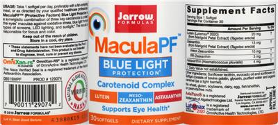 Photo of the Jarrow Formulas MaculaPF label