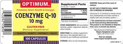 Photo of the Optimum Coenzyme Q-10 10 mg label
