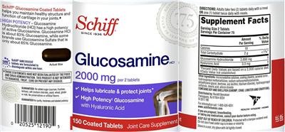Photo of the Schiff Glucosamine HCl 2000 mg label