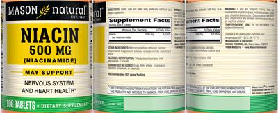 Photo of the Mason Natural Niacin 500 mg label