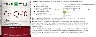 Photo of the Vitamin World Co Q-10 50 mg label