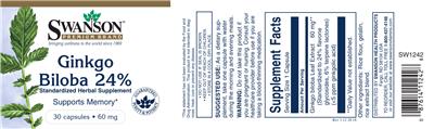 Photo of the Swanson Premium Brand Ginkgo Biloba 24% 60 mg label