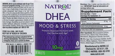 Photo of the Natrol DHEA 10 mg label