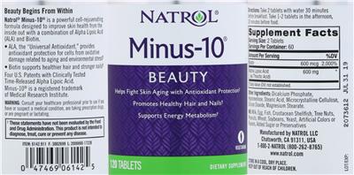 Photo of the Natrol Minus-10 label