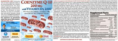 Photo of the ProCaps Laboratories Coenzyme Q-10 200 mg with Vitamin D3 2000 label