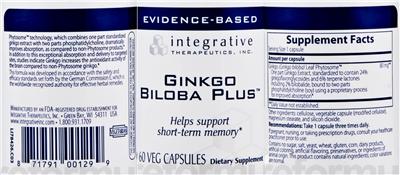 Photo of the Integrative Therapeutics Ginkgo Biloba Plus label