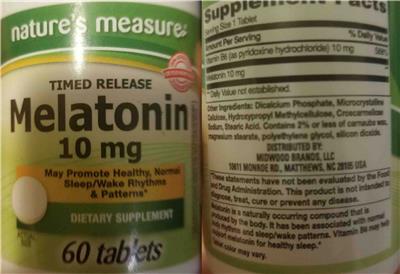 Photo of the Nature's Measure Melatonin 10 mg label