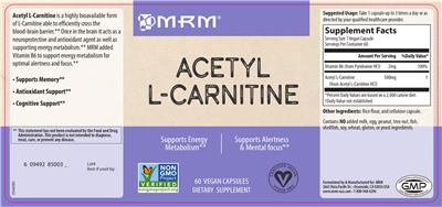 Photo of the MRM Acetyl L-Carnitine 500 mg label