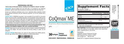Photo of the XYMOGEN CoQmax ME label