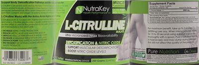 Photo of the NutraKey Health Performance L-Citrulline Malate label