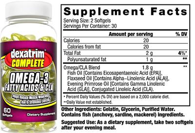 Photo of the Dexatrim Complete Omega-3 Fatty Acids & CLA label