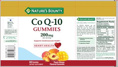 Photo of the Nature's Bounty CoQ-10 Gummies 200 mg Peach Mango Flavored Gummies label