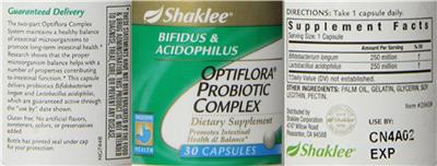 Photo of the Shaklee Optiflora Probiotic Complex label
