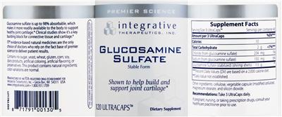 Photo of the Integrative Therapeutics Glucosamine Sulfate Stable Form label