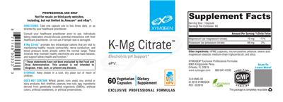 Photo of the XYMOGEN K-Mg Citrate label