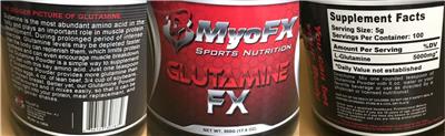 Photo of the MyoFX Glutamine FX label