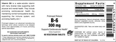 Photo of the Vitamer Laboratories Prolonged Release B-6 300 mg label