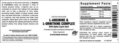 Photo of the Vitamer Laboratories L-Arginine & L-Ornithine Complex With Alpha-Lipoic Acid label