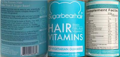 Photo of the SugarBearHair Hair Vitamins label