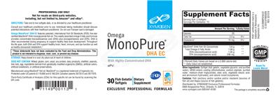 Photo of the XYMOGEN Omega MonoPure DHA EC label