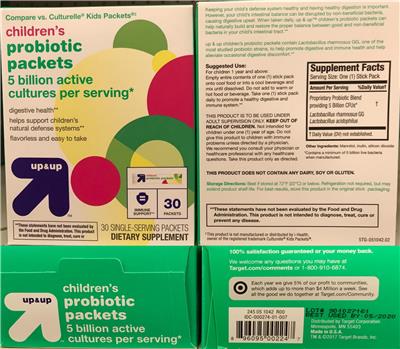 Label of Children's Probiotic Packets
