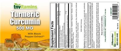 Photo of the tnvitamins Turmeric Curcumin 500 mg label