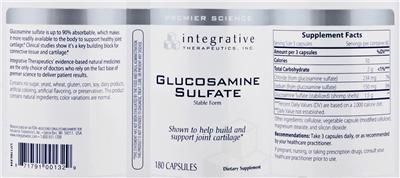 Photo of the Integrative Therapeutics Glucosamine Sulfate Stable Form label