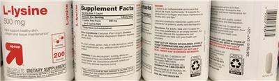 Photo of the up&up L-Lysine 500 mg label