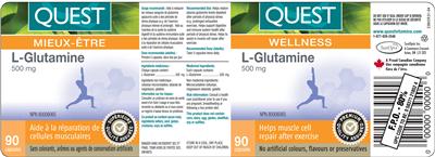 Photo of the Quest L-Glutamine 500 mg label