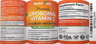 Photo of the NutriVein Liposomal Vitamin C label