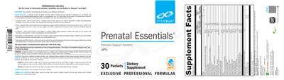 Photo of the XYMOGEN Prenatal Essentials label