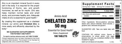 Photo of the Vitamer Laboratories Chelated Zinc 50 mg label